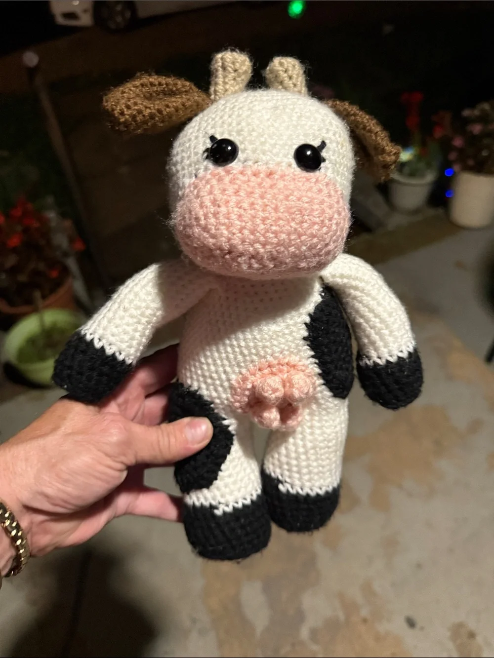 Plush Crochet Cow Toy in White, Black & Pink - Handmade Pet Plush